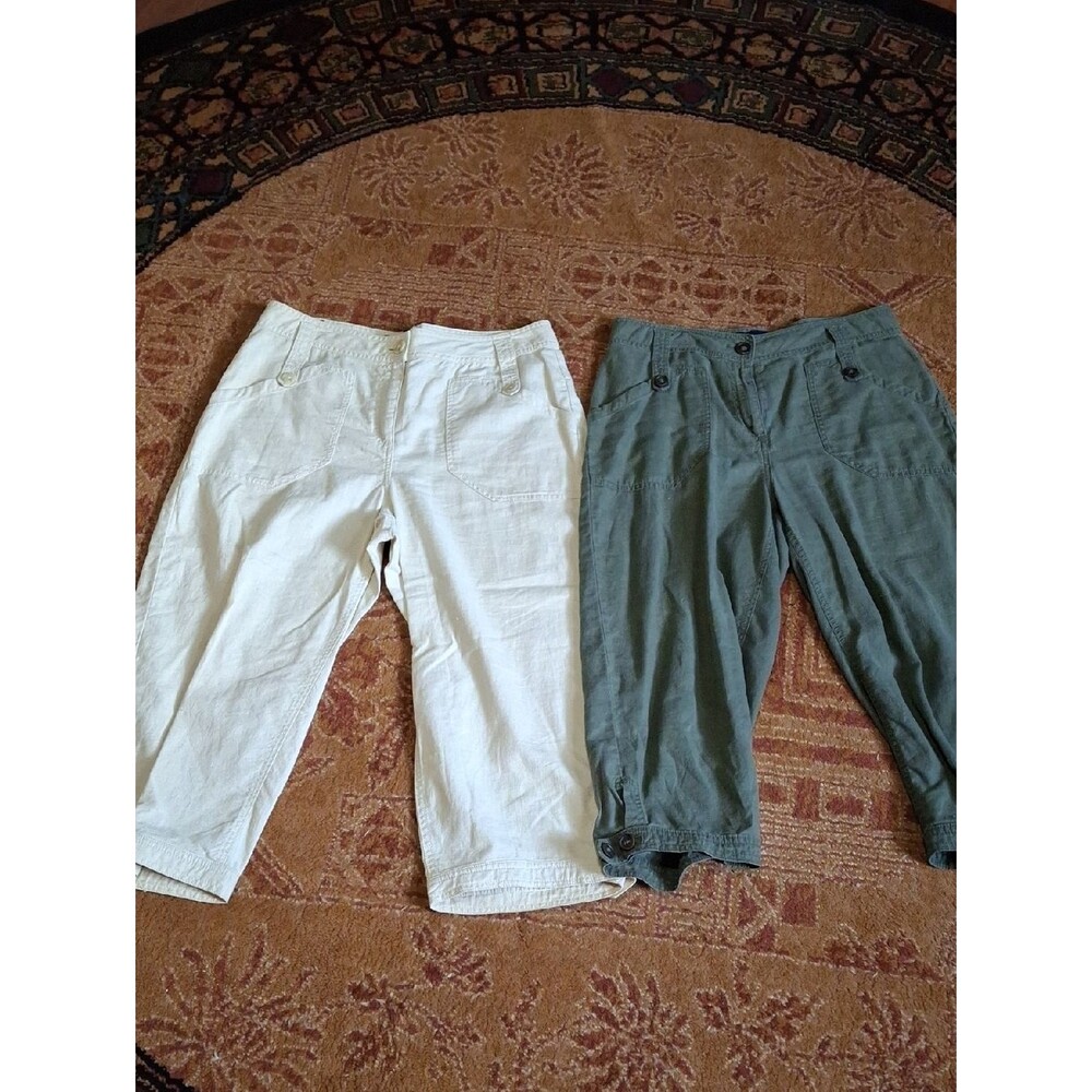 Basic Editions White and Olive Green Capris - Pair (Jea090)